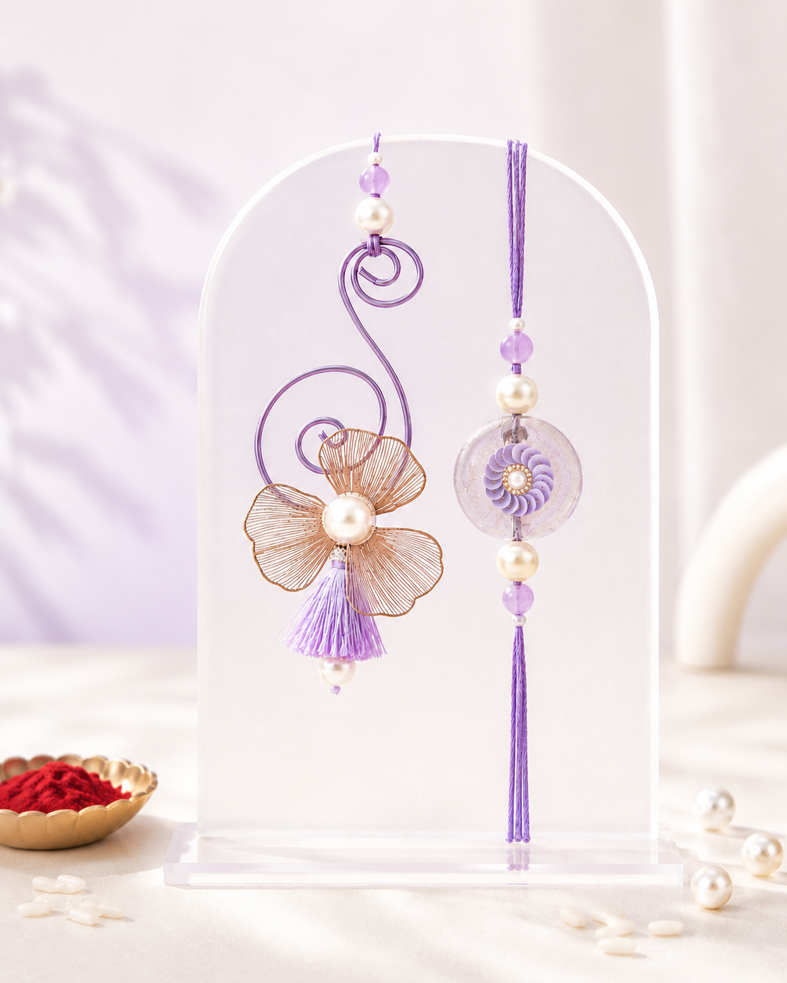 Curved Flower With Tassel Bhaiya Bhabhi Rakhi