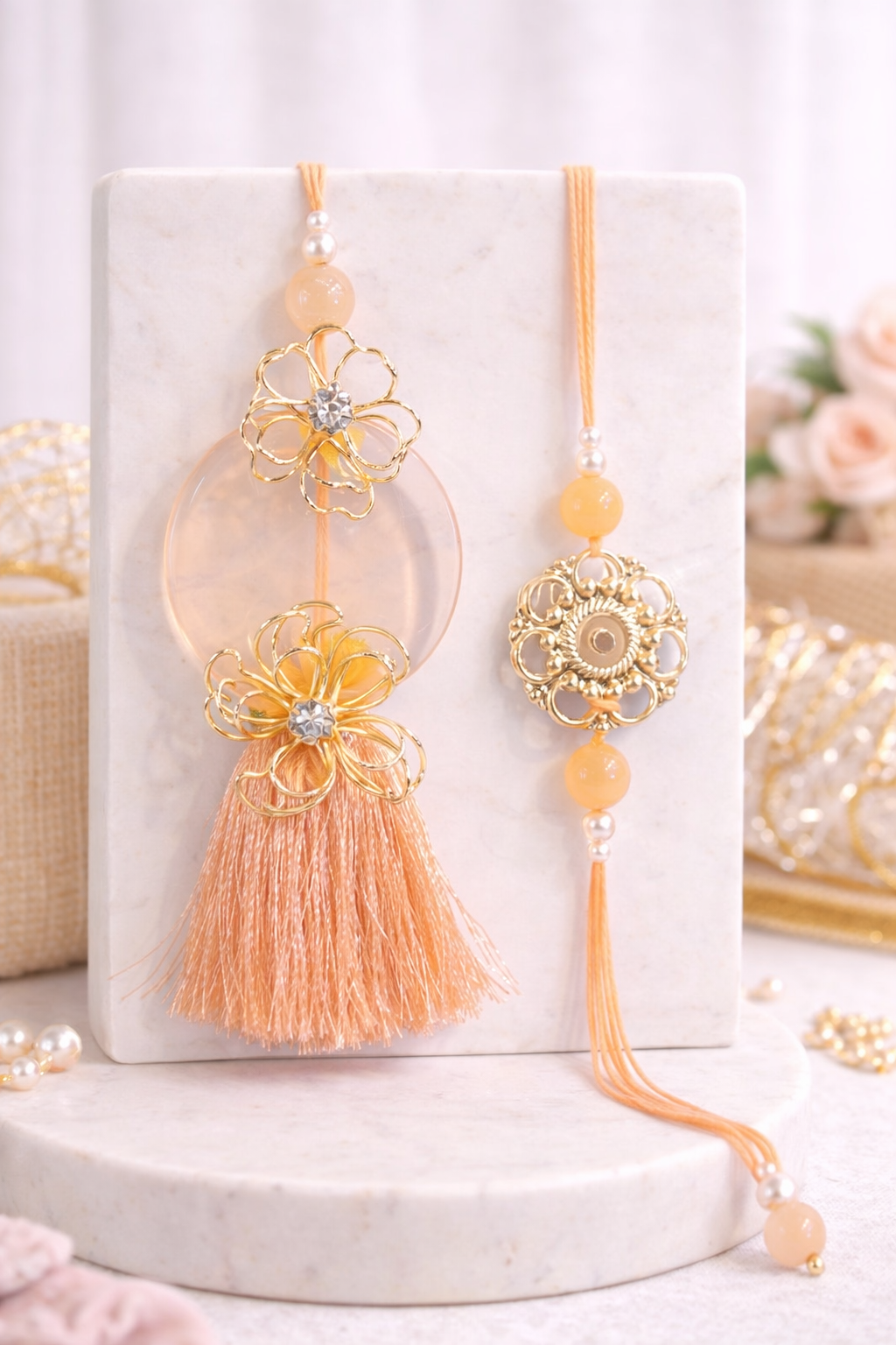 Mop Stone And Flower With Tassel Bhaiya Bhabhi Set