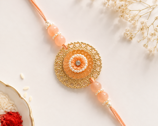 Round Metal And Sequence Rakhi