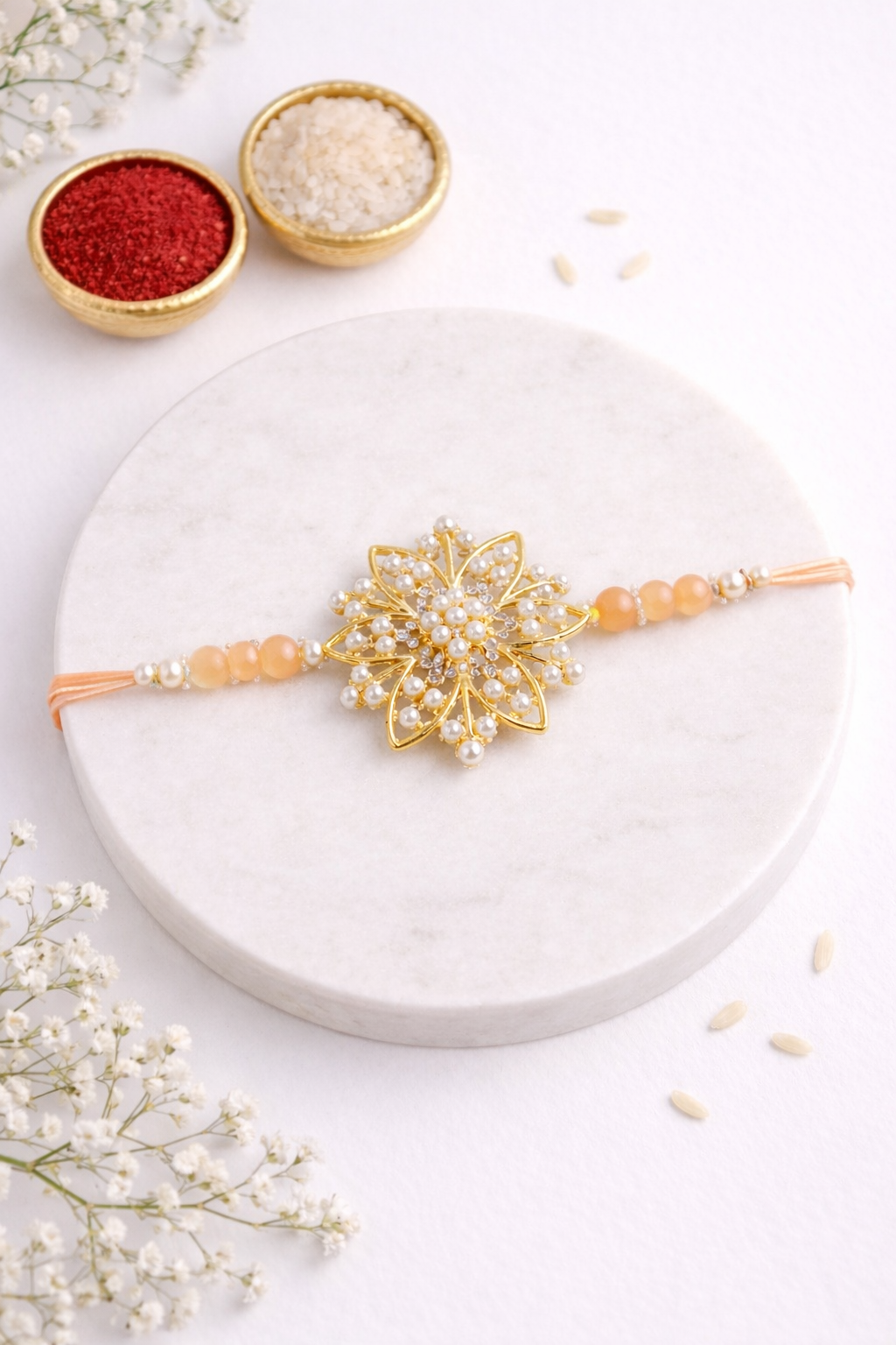 Big Golden Stone And Pearl Rakhi