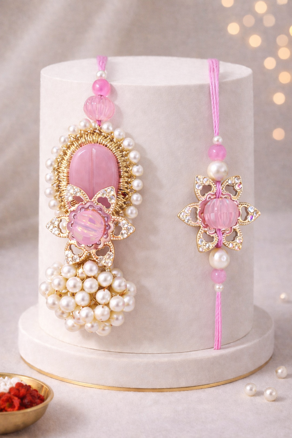Celestial Pearl Charm Rakhi Set