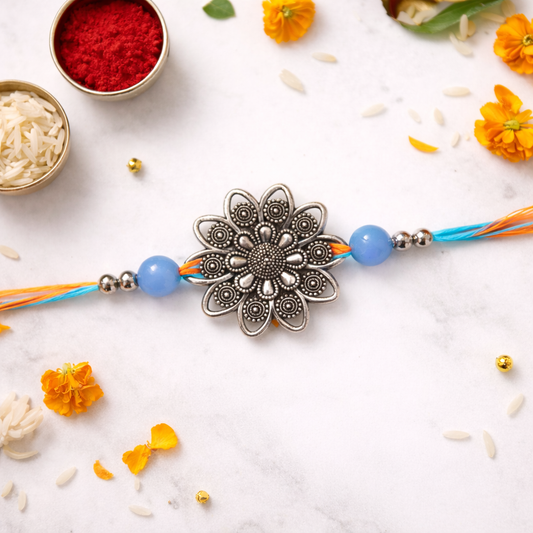 Silver Oxidised Flower Rakhi