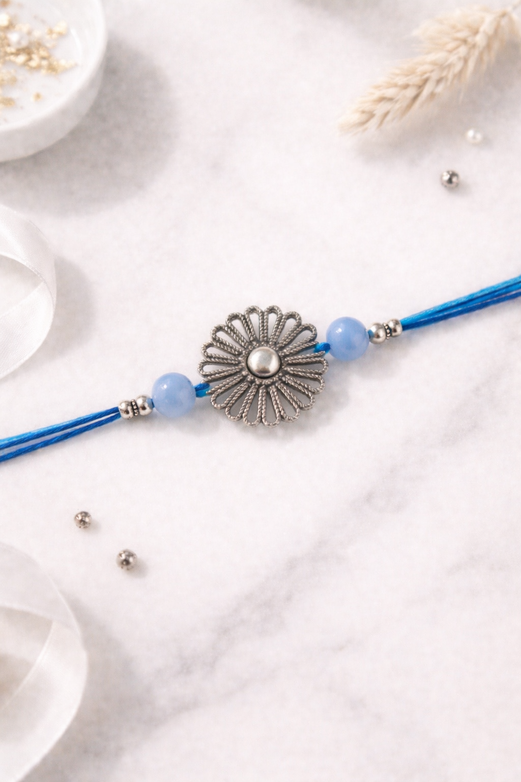 Round Silver Oxidised Rakhi
