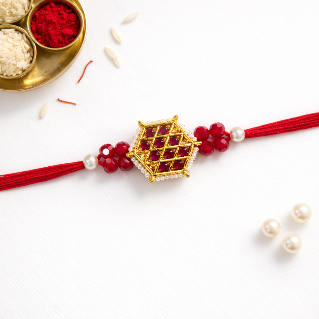 Kundan And Pearl Drops Rakhi