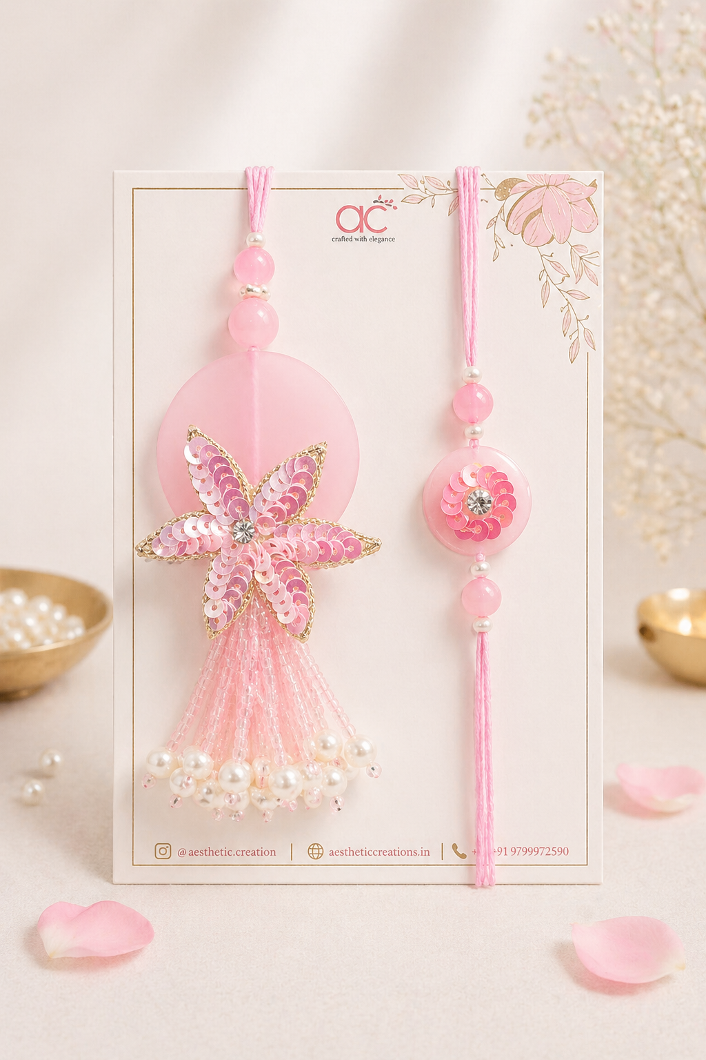 Stone And Flower Tassel Bhaiya Bhabhi Set