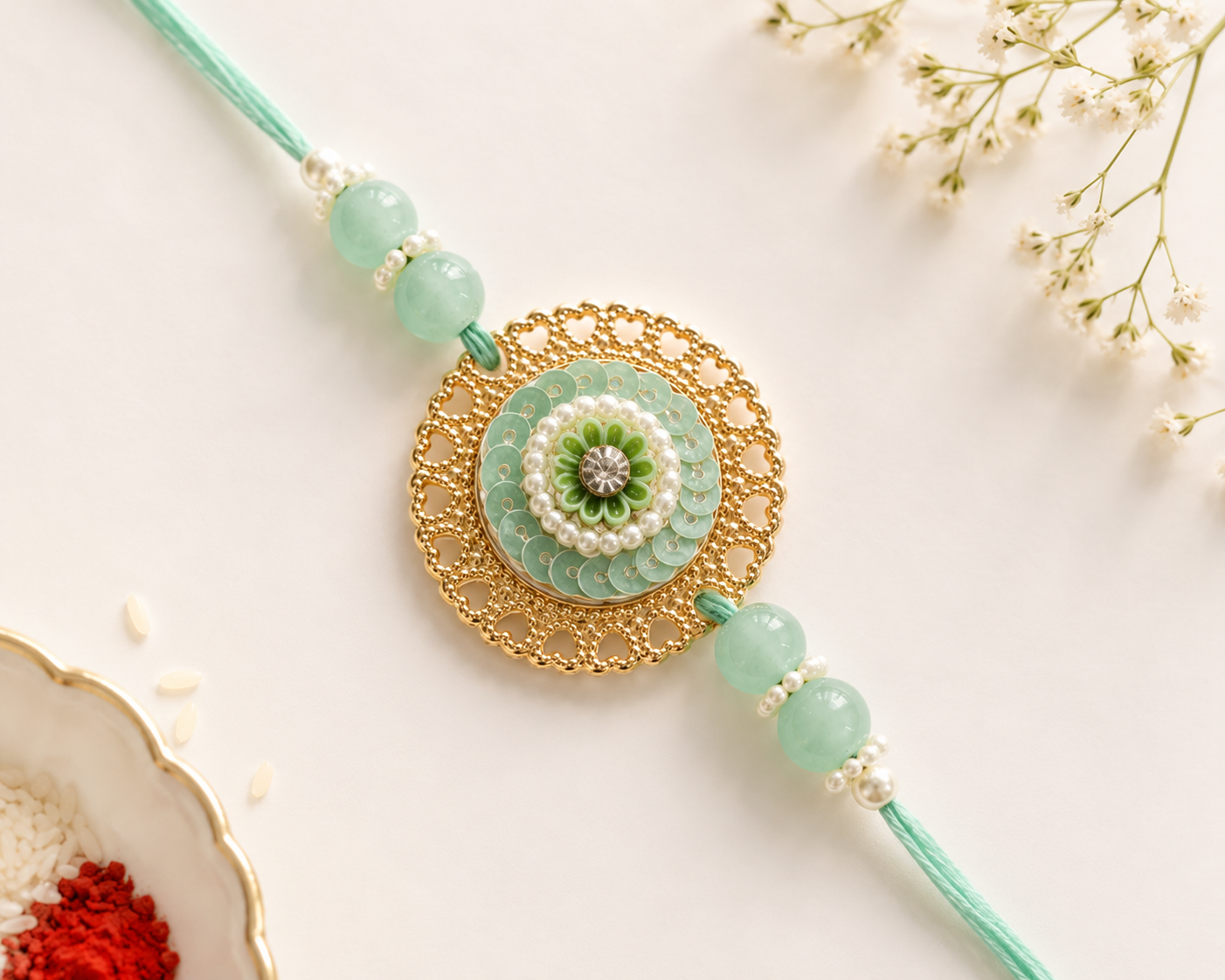 Round Metal And Sequence Rakhi