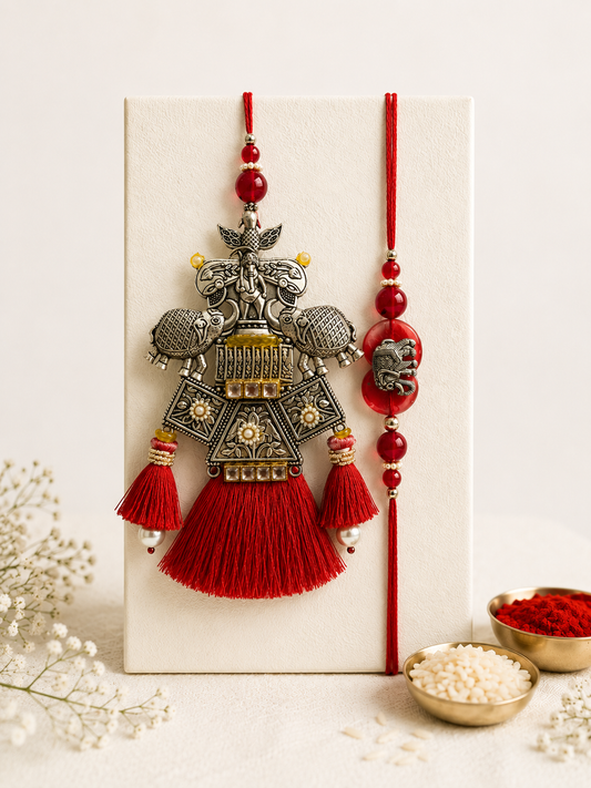 Oxidized Elephant Pair Rakhi