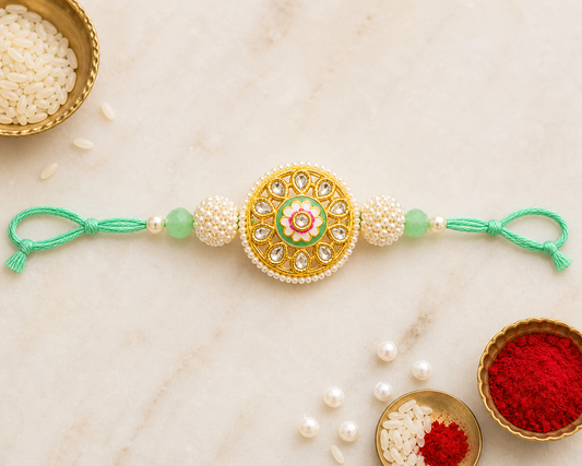 Designer Kundan Rakhi with Pearl & Stone Work