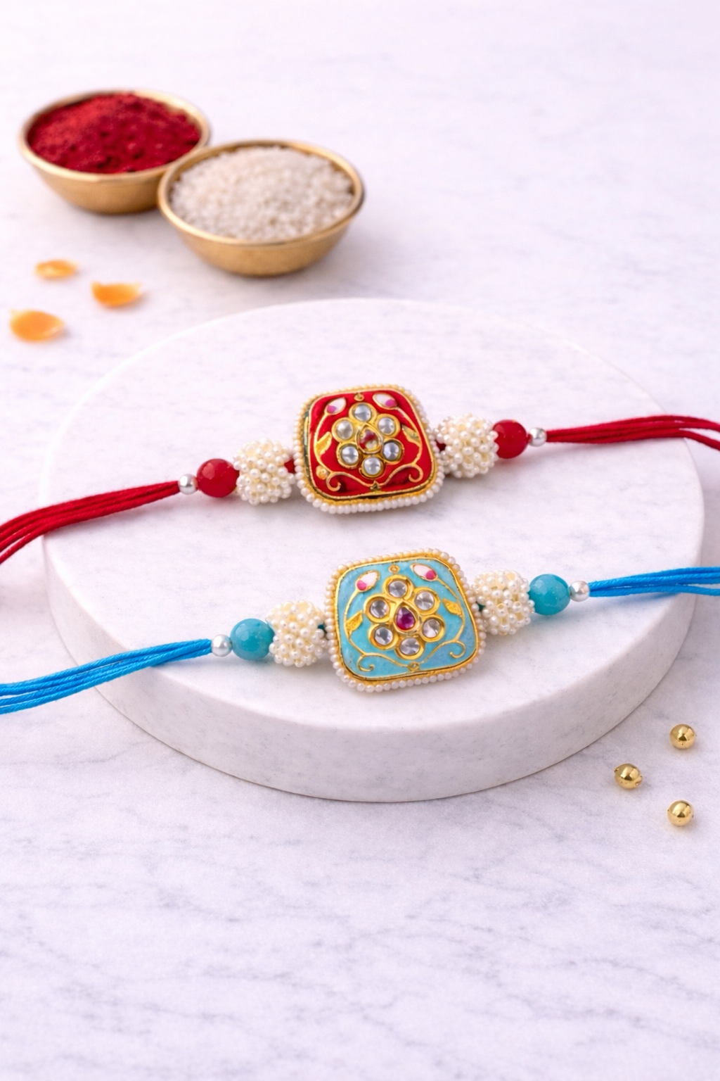 Square Meenakari Kundan Rakhi