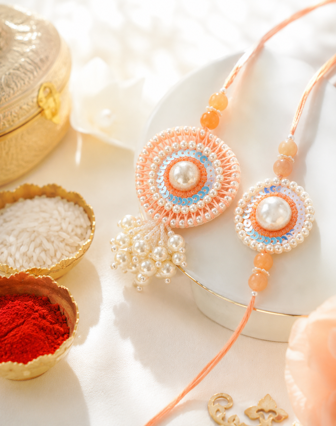 Crocheat Thread And Pearl Work Bhaiya Bhabhi Rakhi