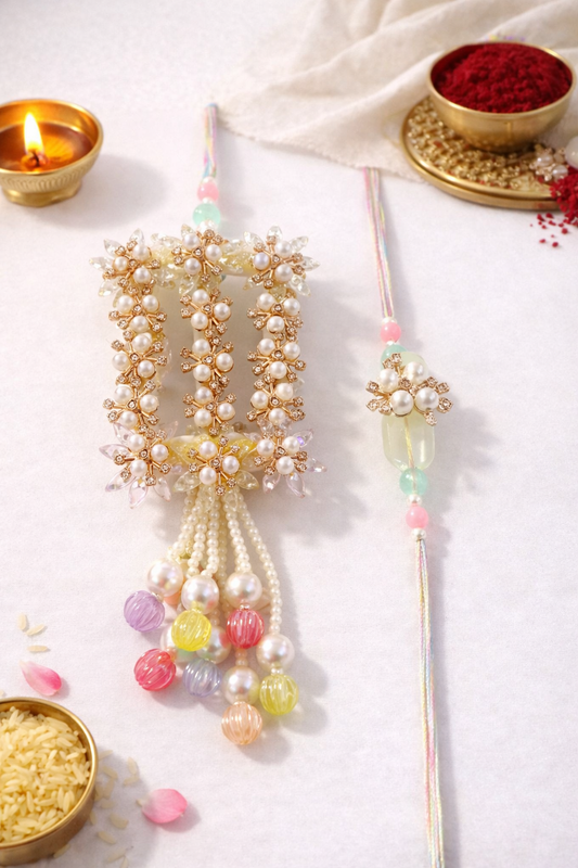 Colour Bloom Stone Work Bhaiya Bhabhi Set