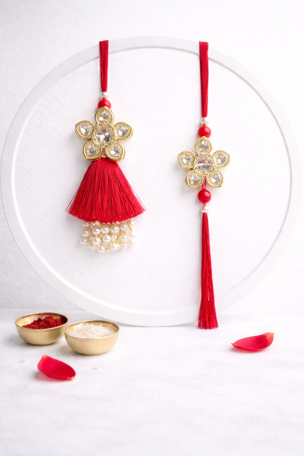 Kundan Flower With Tassel Bhaiya Bahabhi Pair