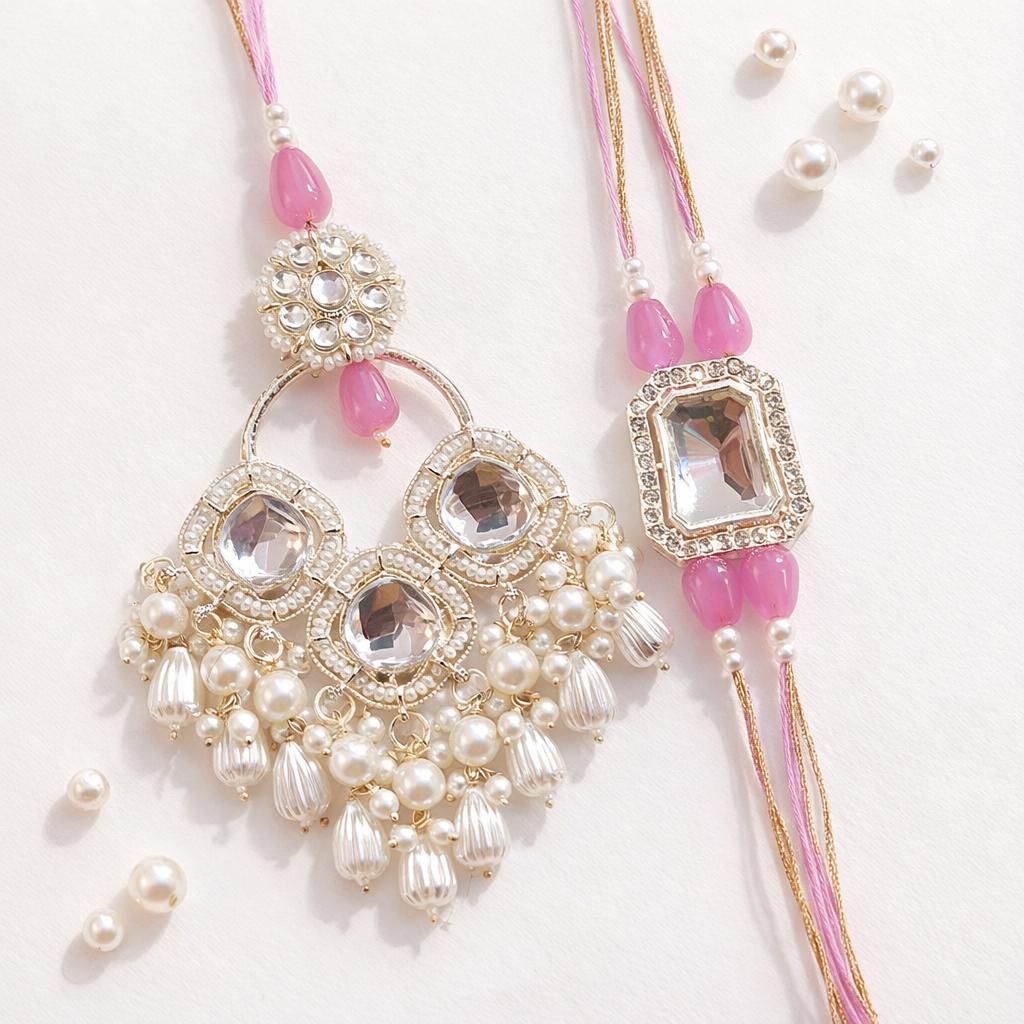 Royal Blush Kundan Rakhi Pair