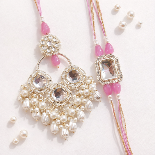 Royal Blush Kundan Rakhi Pair