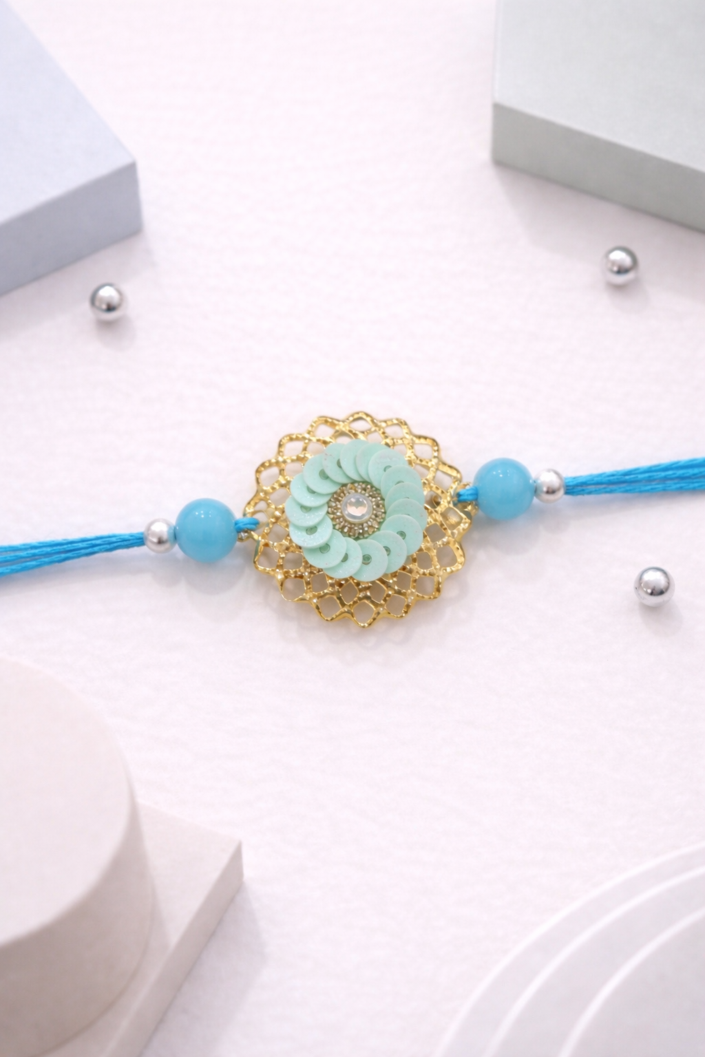 Colorful  Sequence Flower Rakhi