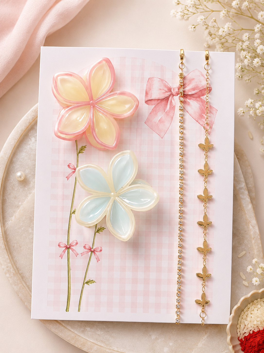 Floral Hair Claw Clip & Bracelet Gift Set ( Random Design)