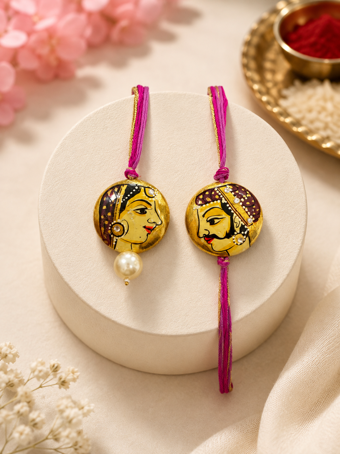 Hand Painted Royal Raja Rani Rakhi Set